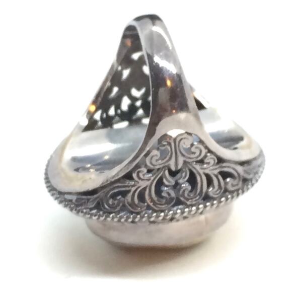 🌹 Vintage Heavy Gold Druzy Stone 925 Sterling Silver Chunky Oxidized Ring - Picture 9 of 11